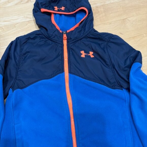 Under Armour Jacket Boys Sz 6 ColdGear Fleece Hooded Orange Logo Outdoor Wear - Picture 3 of 5